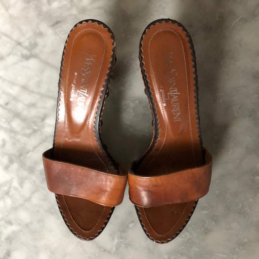 Yves Saint Laurent YSL wood & leather slides clog